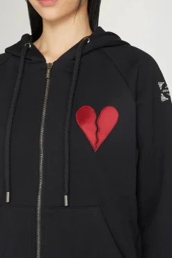 Felpa con cappuccio con cuore spezzato e cerniera