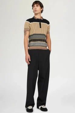 Polo in Maglia Beige & Nera