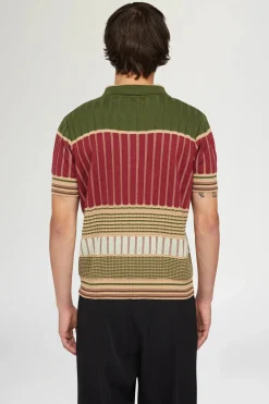 Polo in Maglia Rossa e Verde